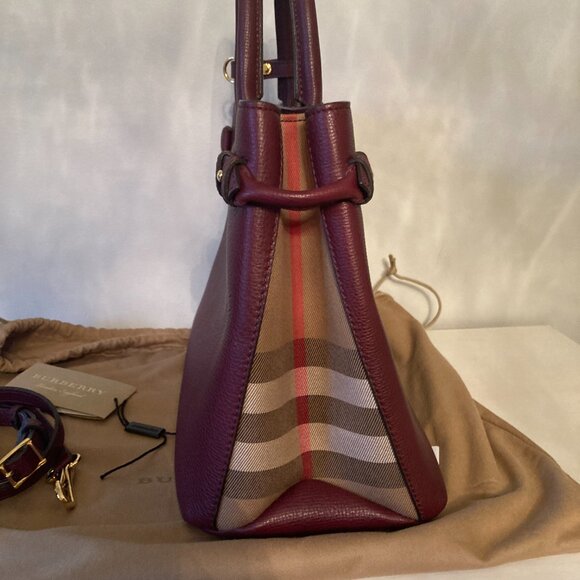 Auth. Burberry Leather & House Check Medium Banner Handbag With Strap *MINT* - Picture 5 of 16